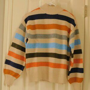 ST. JOHN'S BAY Mock Neck Classic Fit Striped Pullover Sweater Puff Sleeve Small